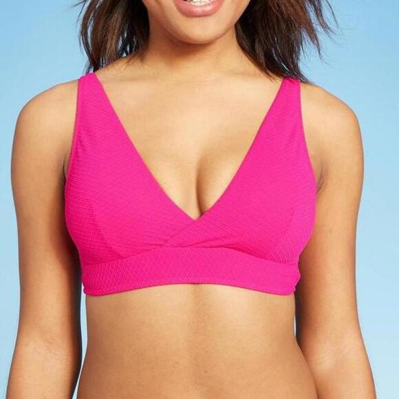 Textured Longline Wrap Front Triangle Bikini Top | Shade & Shore | Small - Picture 12 of 12